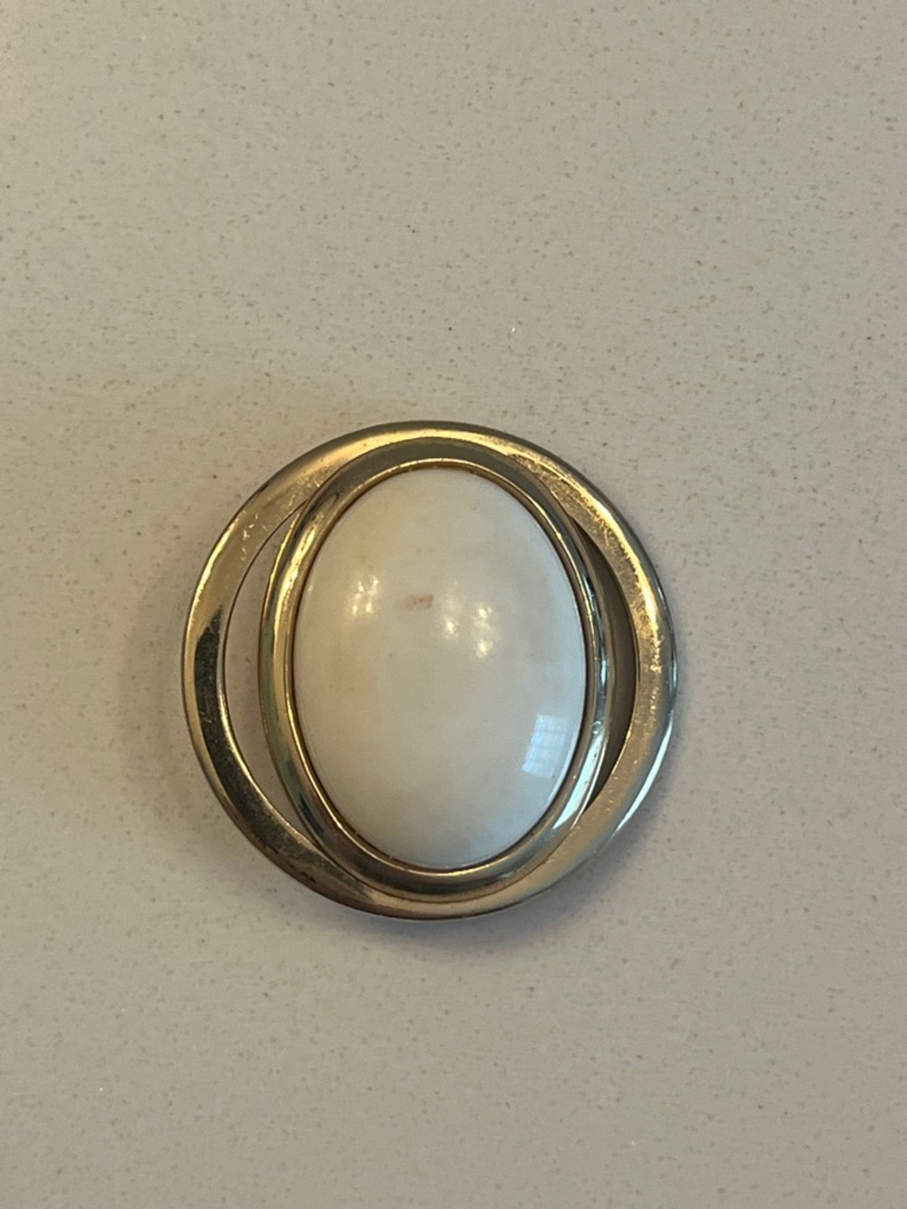 Gold-Tone Oval White Cabochon Brooch vintage Avon